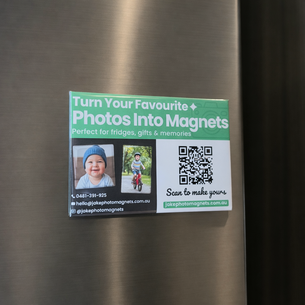 Promotional magnet for photo magnets on a refrigerator door